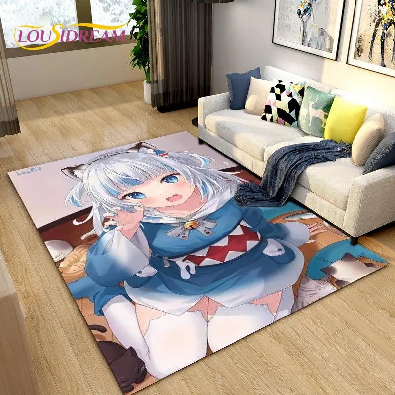 Gawr Gura Hololive Cute Anime Shark Area Rug,Carpet Rug for Living Room Bedroom Sofa Doormat Decoration, Kids Non-slip Floor Mat