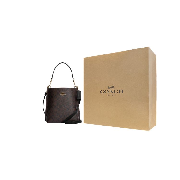 Coach Borsa a secchiello serie Mollie in ecopelle classica da donna Marrone CA582-IMAA8