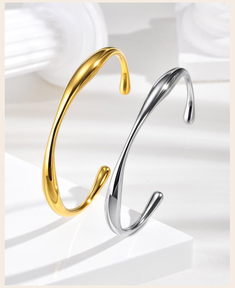 Bracelet jonc minimaliste à ouverture pour femme, Manchette en acier inoxydable pour poignet, Bracelets empilables, Bijoux lisses très polis