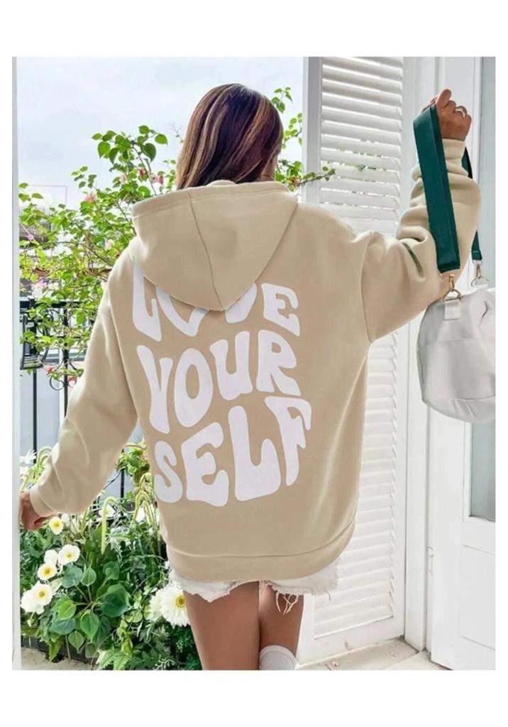 Women's Harajuku Fleece Hoodie with Back Letter Print