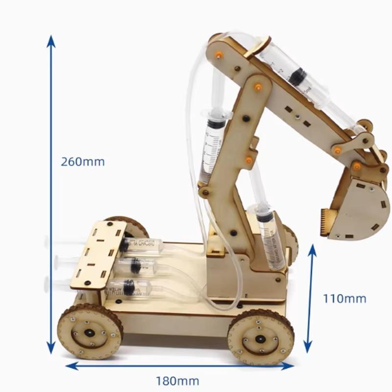DIY Handmade Wooden Hydraulic Excavator Model Kids Educational Scientific Experiment Parent-child Interactive Learning Toy