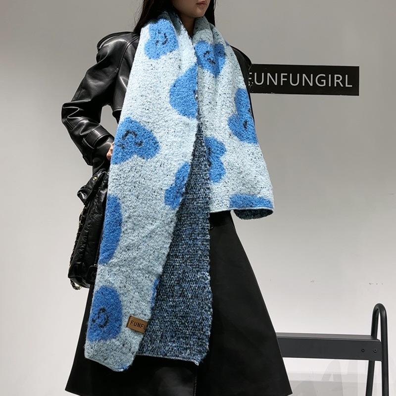 

Шарф осень и зима новый любовь смайлик жаккард высокий класс универсальный утолщенный теплый шаль шарф шарф 50*185cm синий