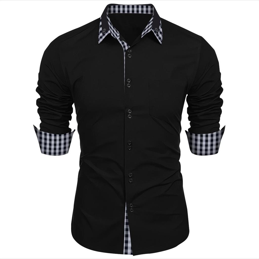 Camicia da uomo a quadri color block business casual slim-fit a maniche lunghe per primavera e autunno