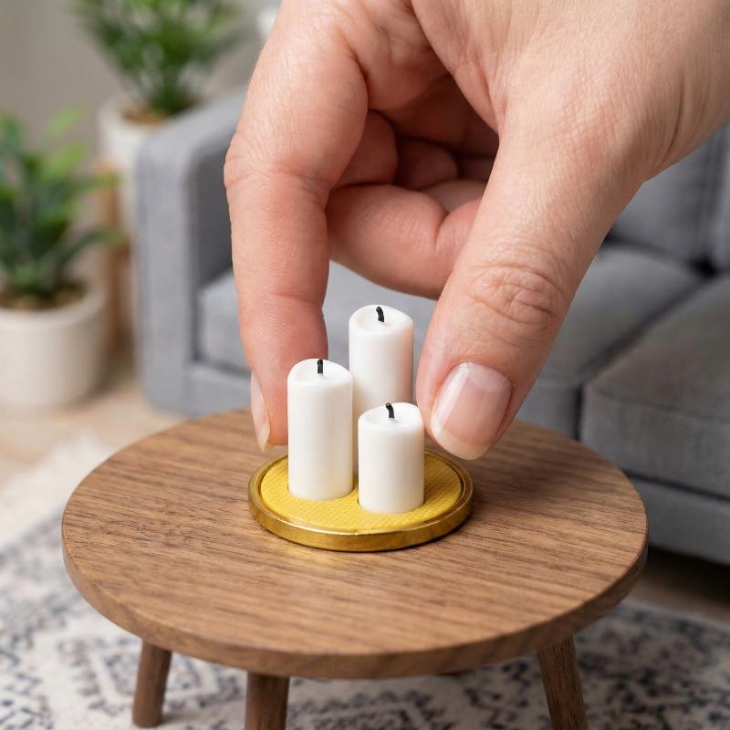 Hot Sale 4Pcs Home Ornament 1:12 Dollhouse Mini White Candle Miniature Tray Set Playhouse Toys Christmas Scene Decoration