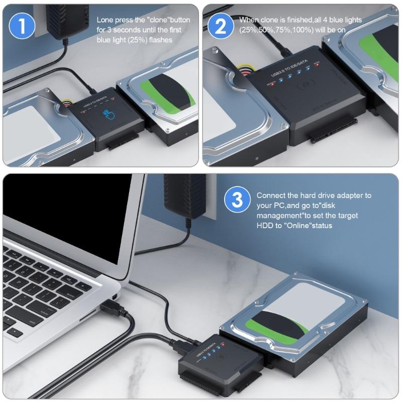 Multifunktions-Festplatten-Schnittstellen-Adapter, USB 3.0 auf SATAs/IDE für 2,5"/3,5" Laufwerke mit One-Touch-Backup, Netzteil im Lieferumfang enthalten