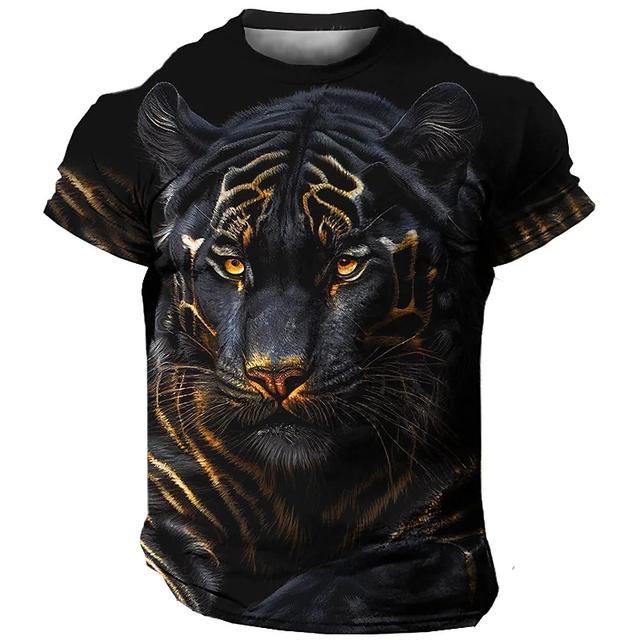 Summer New Men T-shirt O-neck Short-sleeved T-shirt Animal Lion Tiger 3D Printing Top Oversized Clothes Youth Casual T-shirt