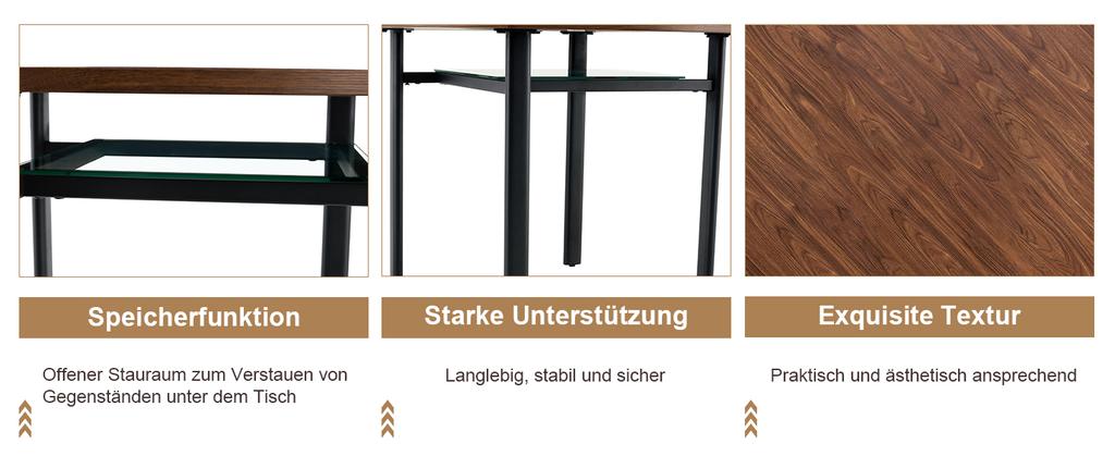 Round Table Modern Minimalist Design with 100 cm Diameter and Brown Wood Pattern, Suitable for 2-4 People (Brown-Grey Glass Plate and Metal Frame).