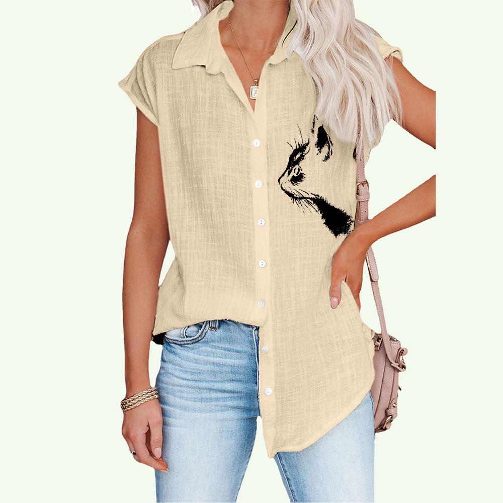 Damska koszulka z kołnierzykiem z klapami modne bluzki z krótkim rękawem wiosenna letnia koszulka z nadrukiem na co dzień Plus rozmiar cienka koszula kardigan