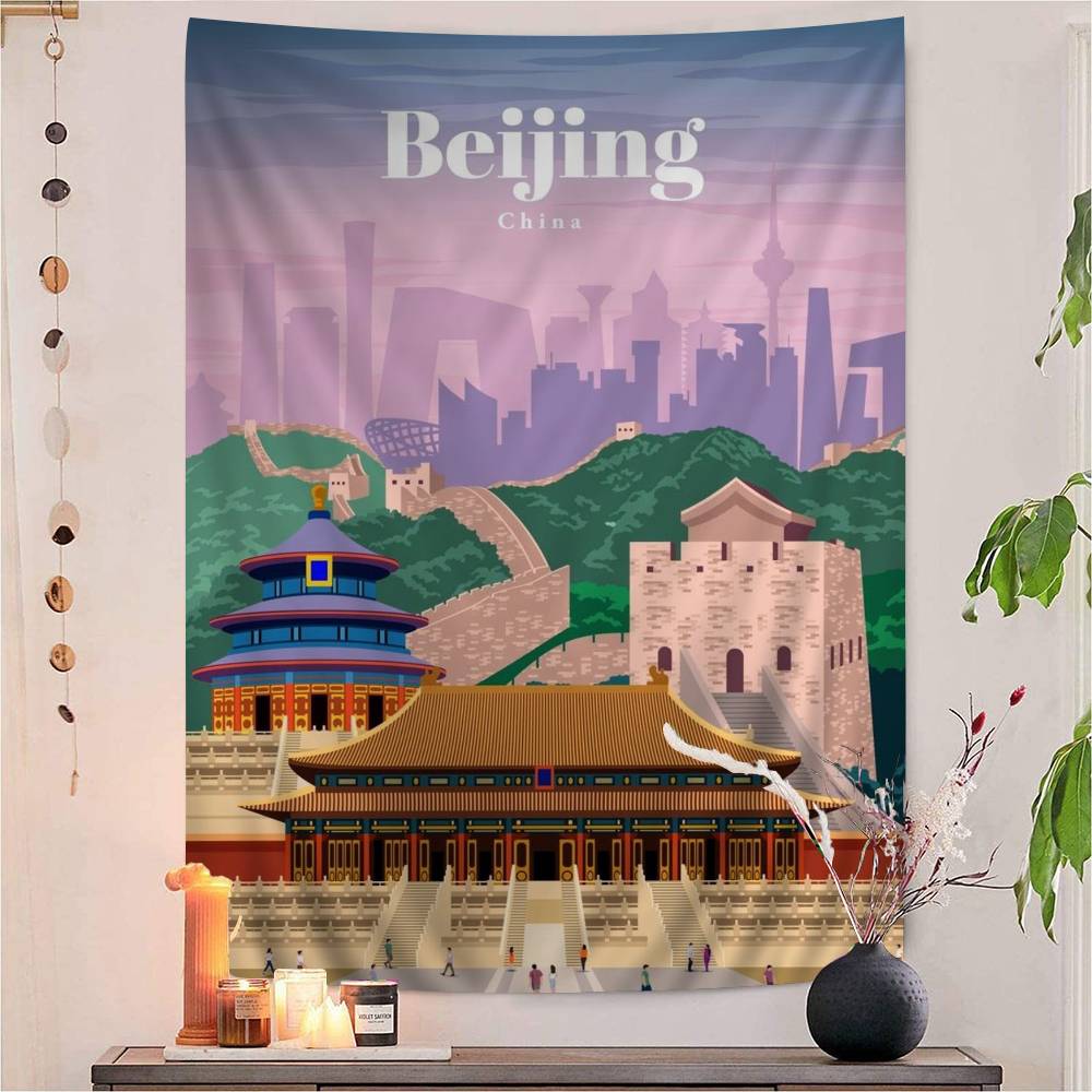 World Famous Tourist Cities Colorful Tapestry Wall Hanging Hanging Tarot Hippie Wall Rugs Dorm Wall Art Decor
