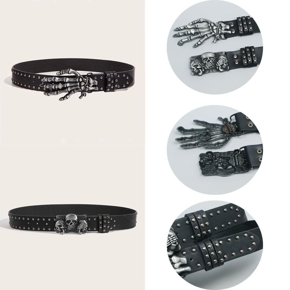 Versatile Skull Belt Punk Gothic Leather Belt Y2k Snap on Waist Belt  Unisex