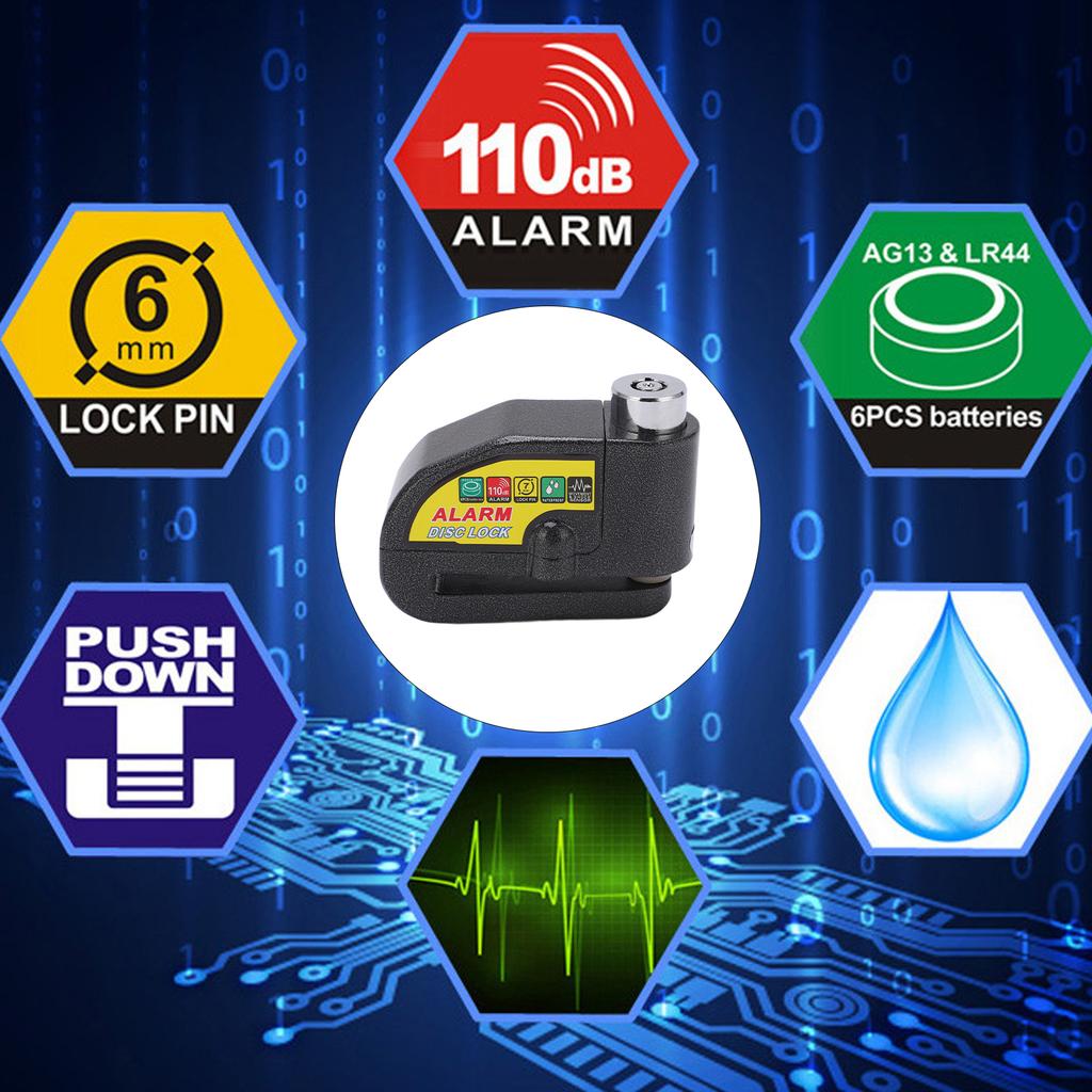 Bike Disc Brake Lock Anti Theft Electric Motorcycle Alarm Disc Lock with 110dB Alarm Sound for Motorbike Bike Scooter