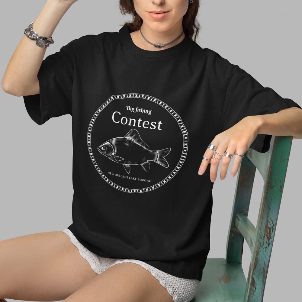 Big Fishing Contest T-Shirt Retro Fish Graphic Tee Angler Outdoor Gift Unisex
