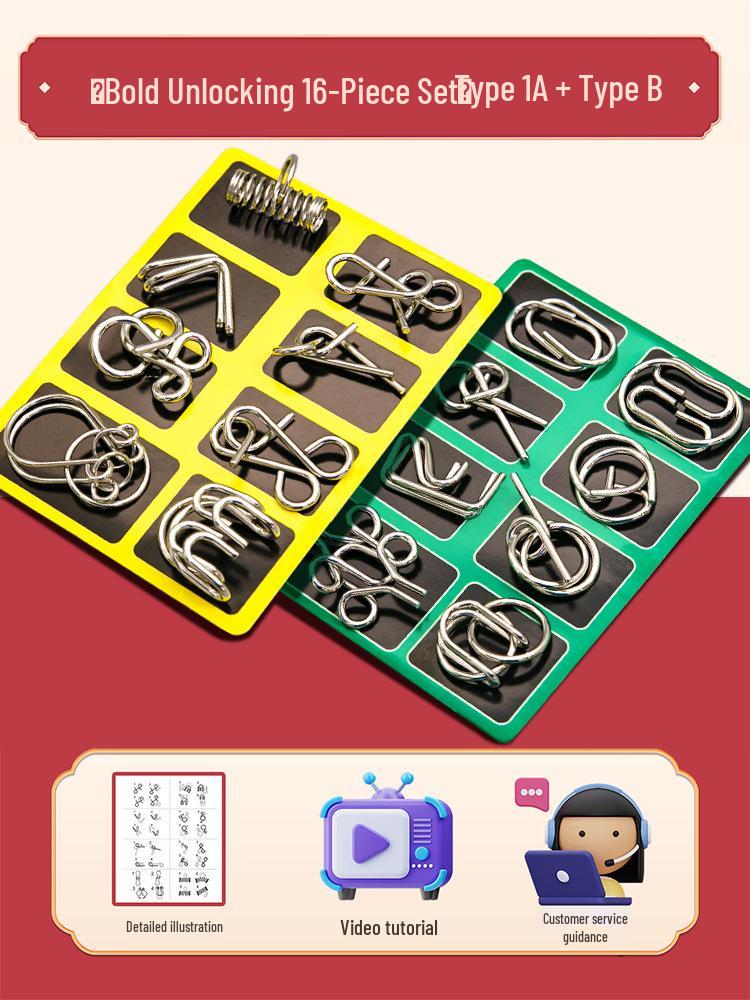 24-Piece Kongming Interlocking Rings Puzzle Set for Children - Fun Disentanglement Challenge