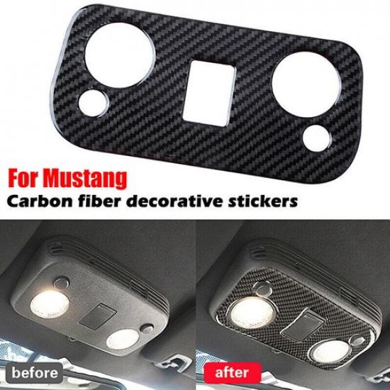 Car Carbon Fiber Roof Reading Lamp Light Trim Sticker For Ford Mustang 2015-