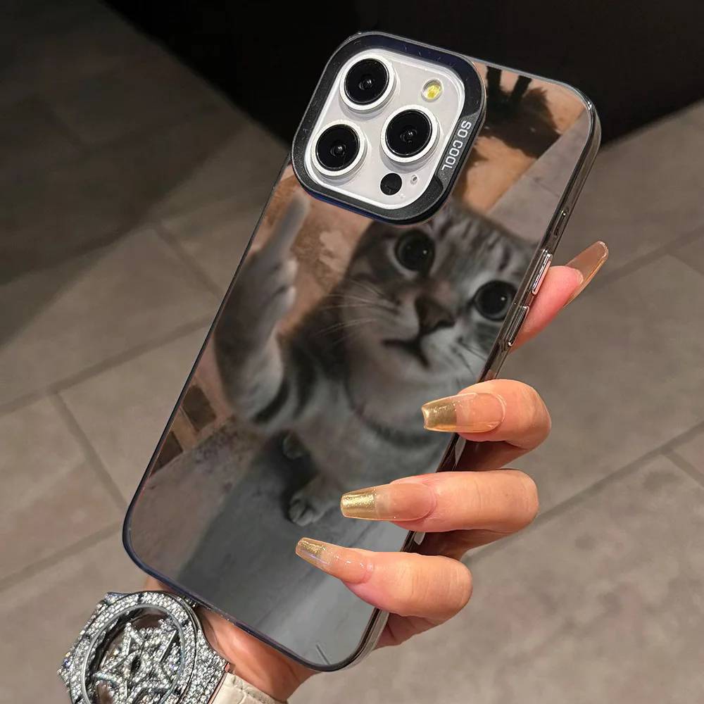 Funny A-Animal C-Cat Phone Case For iPhone 17,16,15,14,13,12,11 Plus,Pro Max,XS,Colored Silver Plated Inside Cover