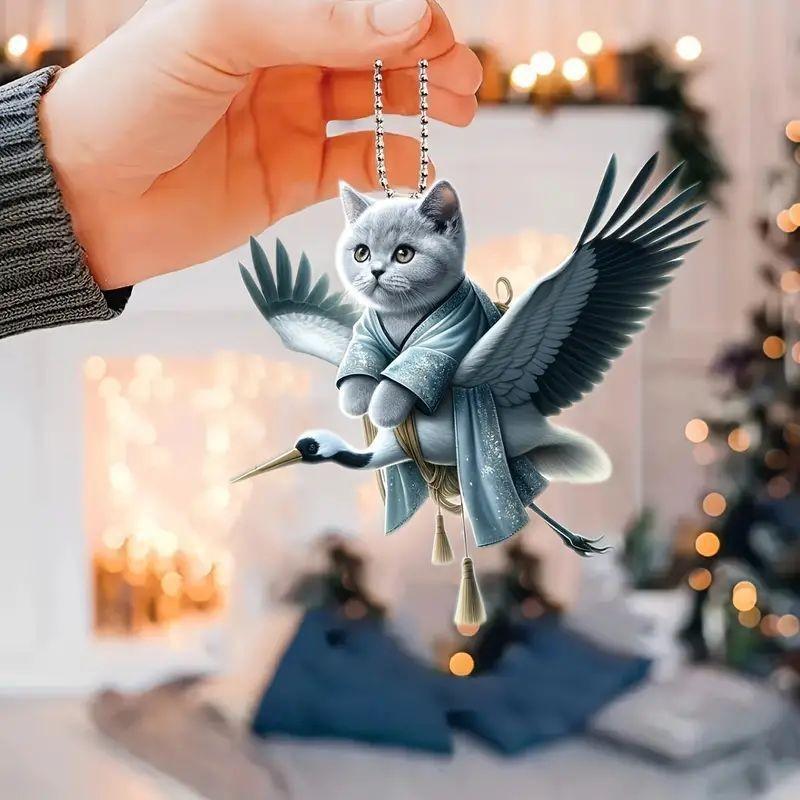 Unique Angel Acrylic Wings Cat Hanging Ornament Versatile Accessory For Car Keys And