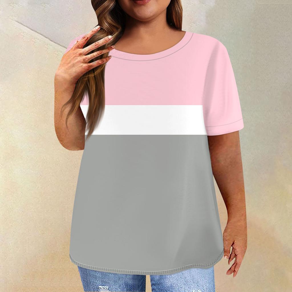 Women's Short Sleeve Shirt Round Neck Plus Size T Shirt Printed Casual Tops