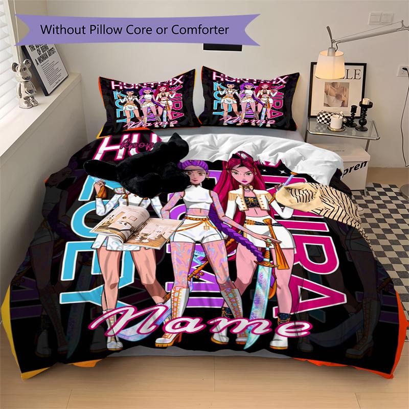 Custom Textile Kpop Demon Hunters Bedding 3 Piece Set HD Print Duvet Cover Pillowcases for Teens Adult Bedroom Decoration