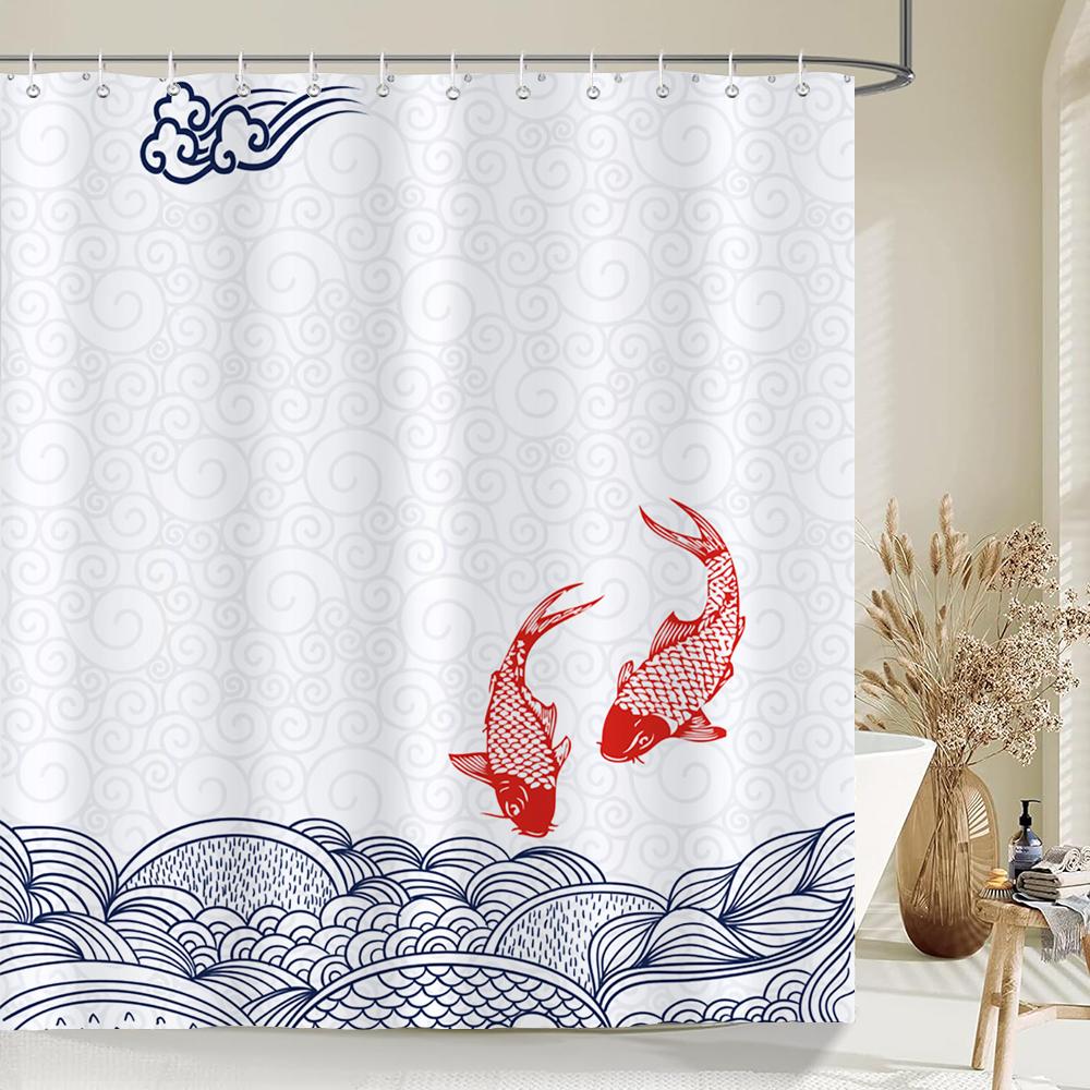Waterproof Polyester Fabric Shower Curtains Japanese-Style Printing Bathroom Curtains For Home Decoration Curtain
