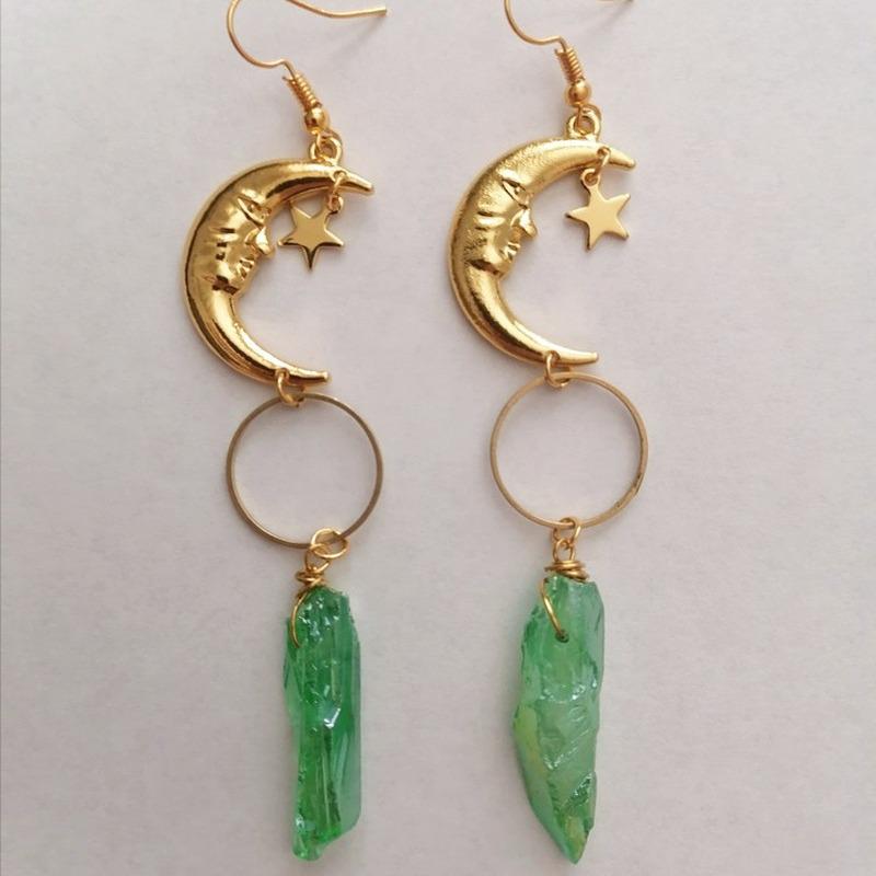 

Crescent Moon & Star Quartz Crystal Earrings Gift