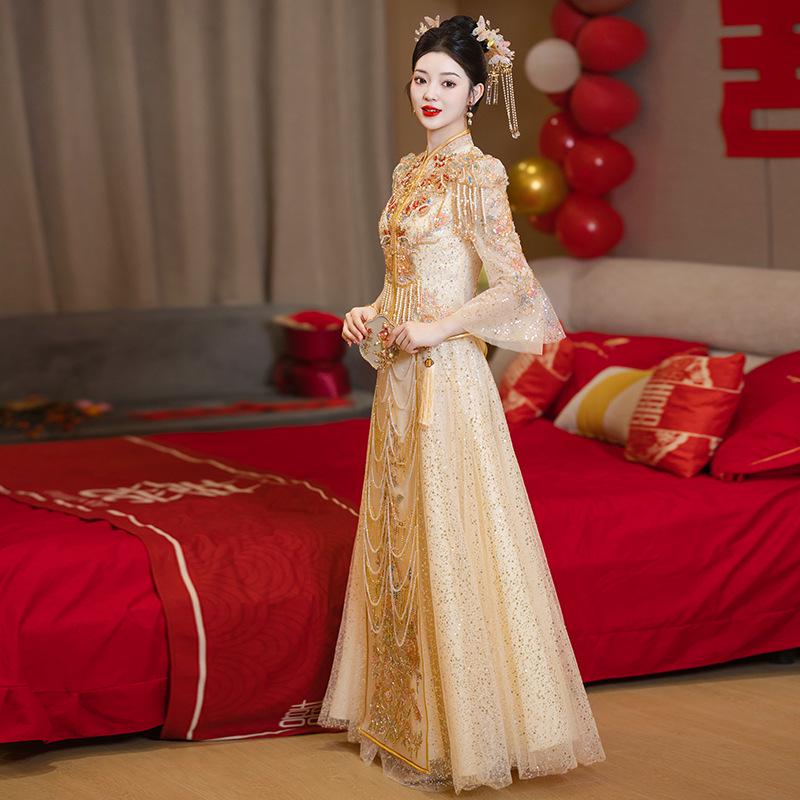 2025 Summer Xiuhe Wedding Dress: Elegant Chinese Dragon & Phoenix Gown