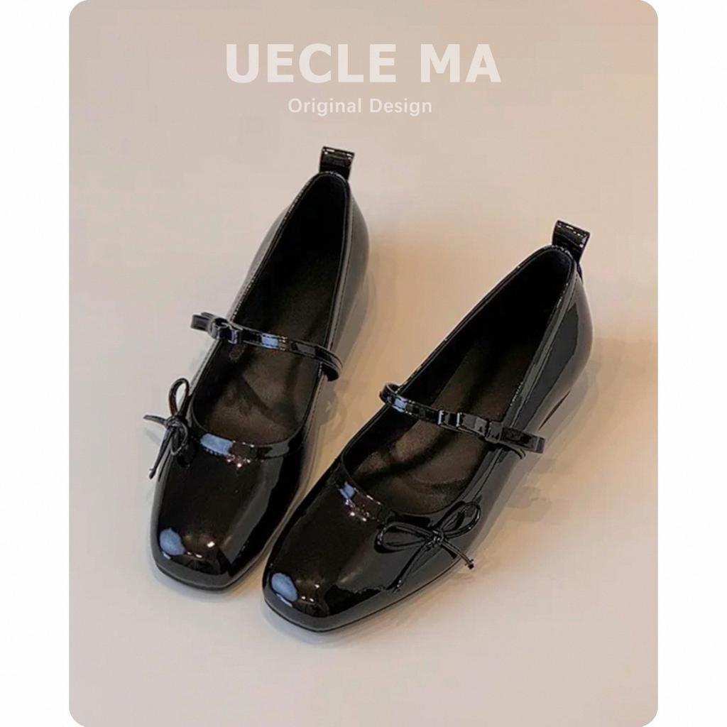 Lambskin~ French Single Shoes Women's Flat Bow Ballet Shoes Light Mouth Evening Shoes Black Retro Mary Jane Shoes