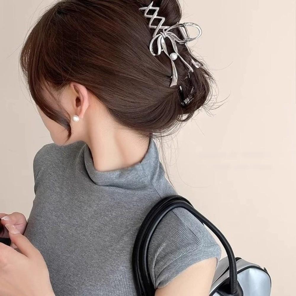 Vintage Ribbon Bow Hair Claw Zinc Zinc Alloy Balletcore Hairpin Retro Bowknot Hair Clip Makeup Hair Clips