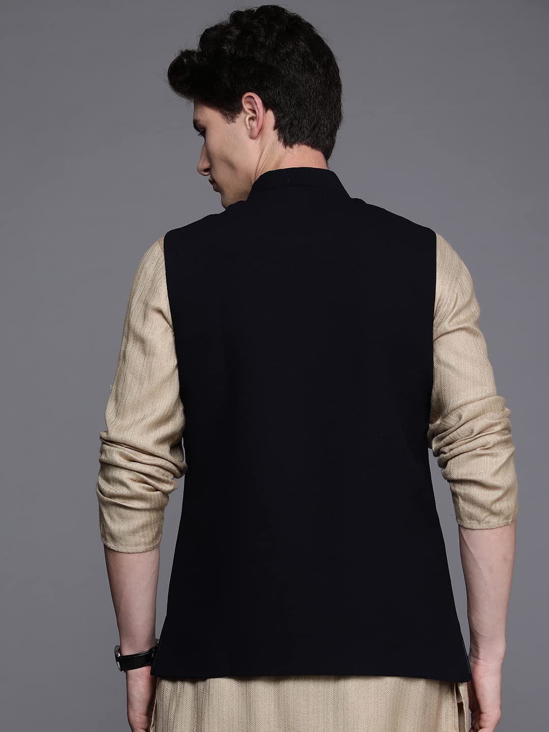 Manyavar Mens Jacket, Nehru Jacket for Men, Ethnic Jacket for Festival, Wedding, Party, Sleevless Jacket Blended Rayon ( L синий
