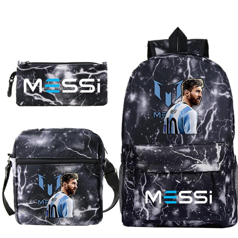 Voetballer Messi Randprint Basisschool en Middelbare Scholieren Schooltas Drie Delen Kinderrugzak three-piece set