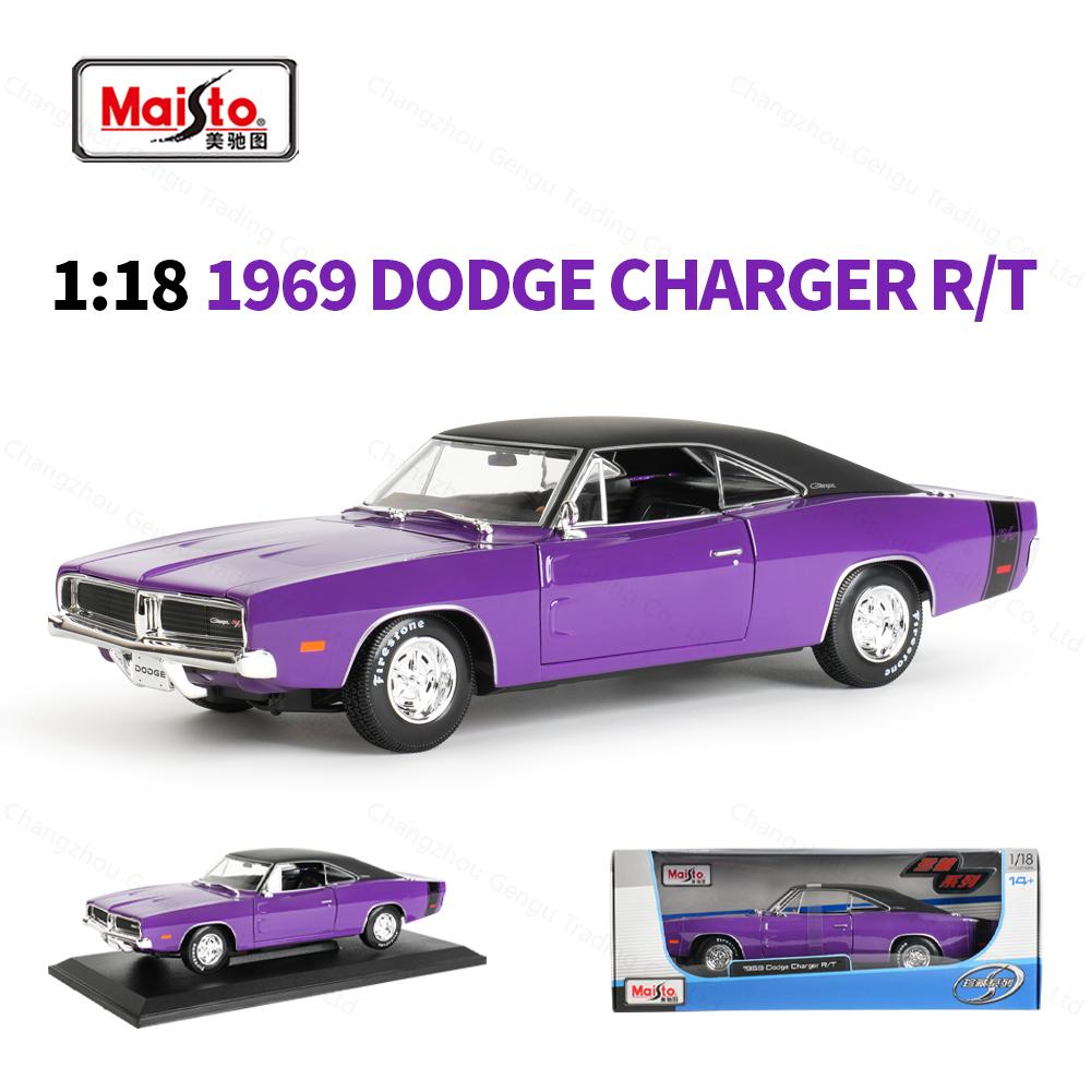 

Maisto 1:18 1969 Dodge Charger R/T Sports Car Static Die Cast Vehicles Collectible Model Car Toys фиолетовый