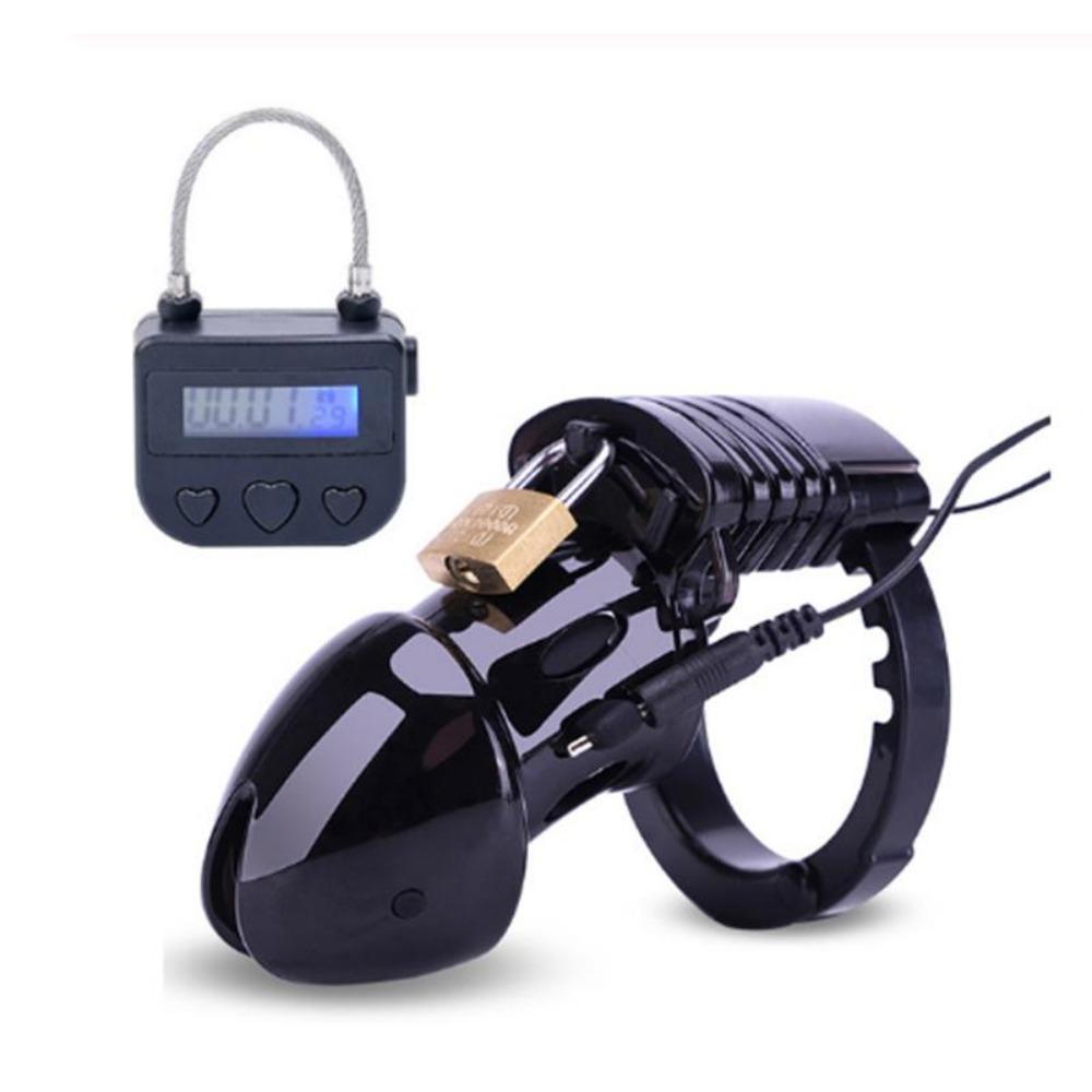 Timer-Schloss Keuschheitsgürtel Elektroschock CB6000 Keuschheitskäfig Hodendehner, Penisvergrößerung Schwanzkäfig Sexspielzeug für Männer Schwul