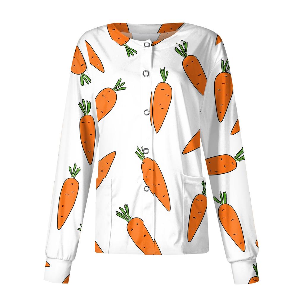 Damen Lässig Langärmlig Einreihig Bedruckt Schutzkleidung Cardigan Top