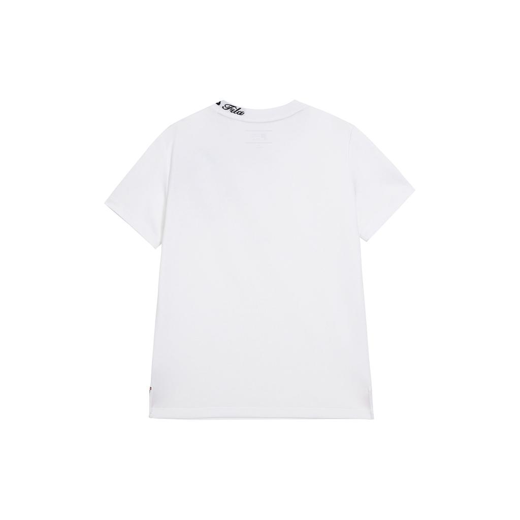 Fila Classic Business Knitted Double-Sided Jacquard Short Sleeve T-Shirt Women Tops White F11W321103FWT