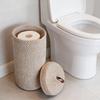 Handmade Cotton Rope Woven Toilet Paper Storage Basket with Lid, Freestanding Holder for 3 Large Rolls, 14.0 X 7.0 In