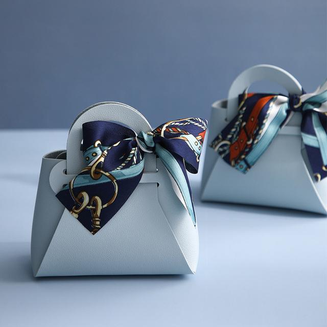 10/20PCS Leather Gift Bags Bow Ribbon Packaging Bag Wedding Favour Distributions Bags Christmas Candy Packaging Box Mini Handbag