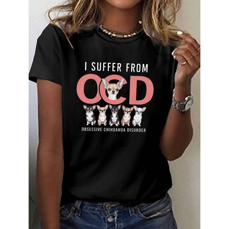 Dámské tričko OCD - Vtipný potisk, kulatý výstřih, pružný ležérní styl pro jaro a léto, pratelné v pračce pro každodenní nošení