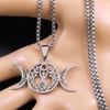 Triple Moon Goddess Luna Necklace Stainless Steel Silver Amulet Hecate Chain Jewelry for Women Men N9736S02