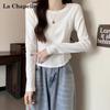 La Chapelle Women's Round Neck Long Sleeve T-Shirt with Fishbone Hem