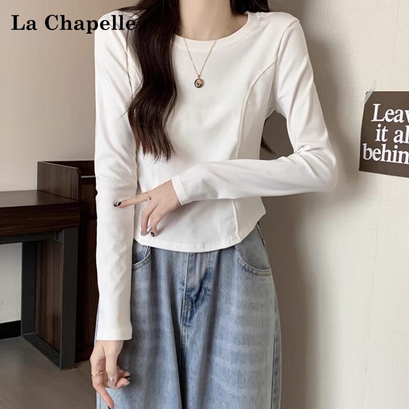 La Chapelle Women's Round Neck Long Sleeve T-Shirt with Fishbone Hem