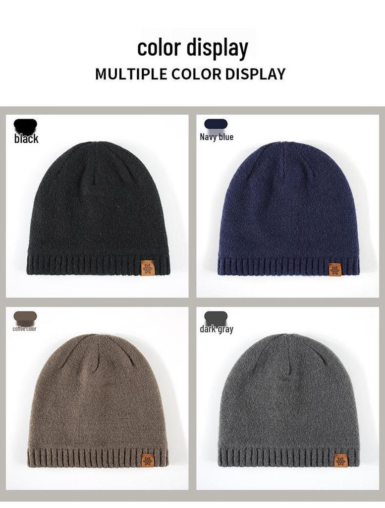 Men's Double-Layer Knitted Wool Hat for Autumn/Winter - Velvet Lined for Warmth and Cold Protection