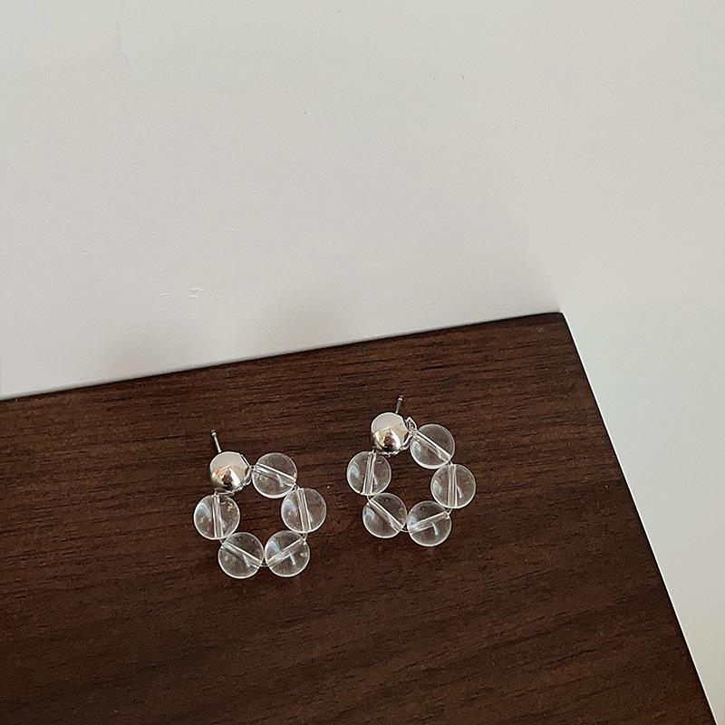 Summer Simple High-End Sense Transparent Round Bead Beaded Stud Earrings Female Niche Temperament Elegant Versatile Earrings