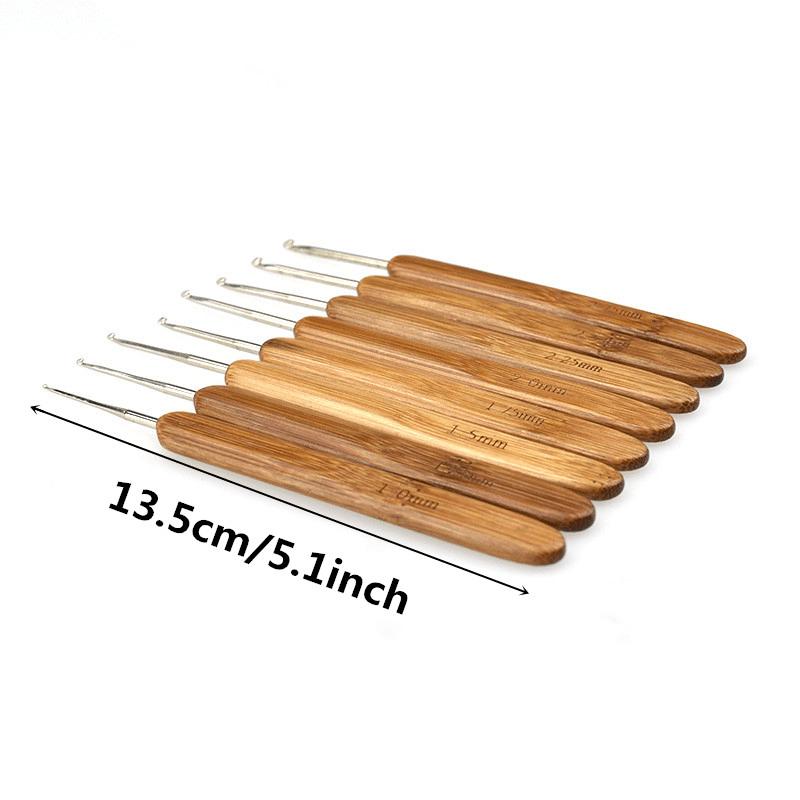 8Pcs Bamboo Crochet Hooks Set Small Lace Crochet Needles 1.0-2.75mm Knitting Needles Handle Weave Yarn Sewing Tools