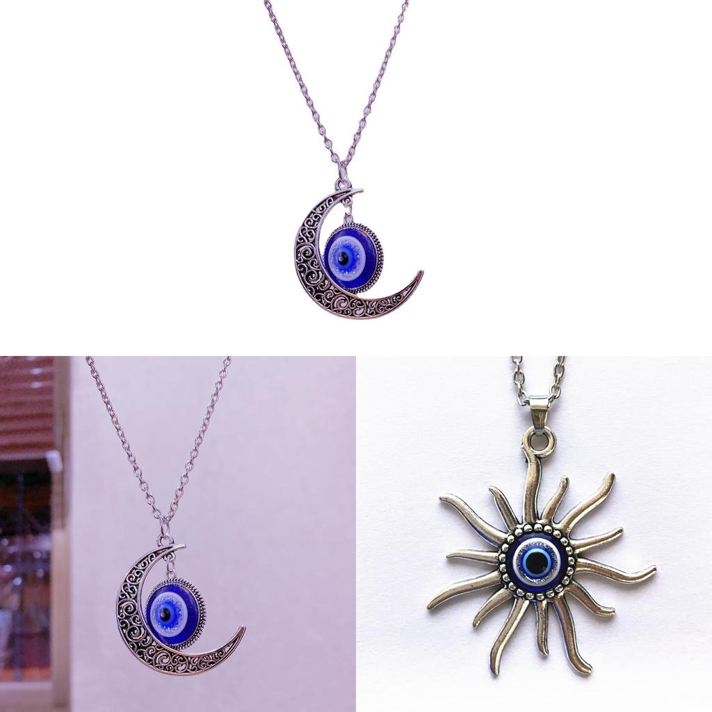 Turkish Blue Evil Eye Pendant Necklace With Alloy Moon Design For Fashion Accessories