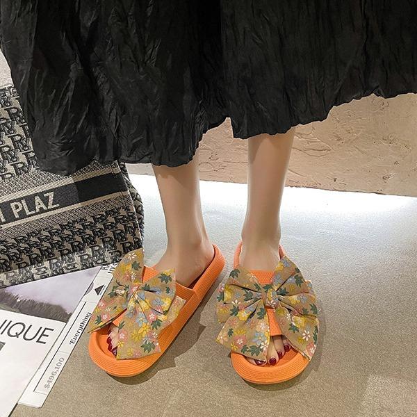 Damen Sommer Süße Große Schleife Sandalen und Hausschuhe Oberbekleidung Net Red Ins Tide Wild One-Word Drag Dickbesohlte Eva Hausschuhe