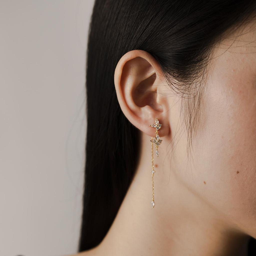 ANDYWEN 925 Sterlingsilber Gold Klar Schmetterling Zirkonia Kette Hängeohrring Feiner Schmuck Rock Punk Mode Kristallclips Hochzeit