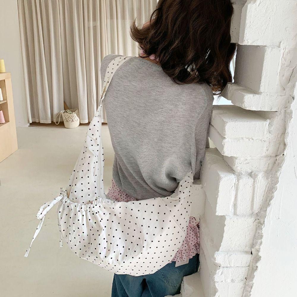 Lightweight Polka Dot Nylon Crossbody Bag Ballet Style Canvas Dumpling Bag Spring Summer