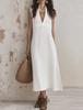 2026 New Women's Sleeveless Stand-up Neck V-neck Dress, High Waist Loose Split Fork Summer Casual Long