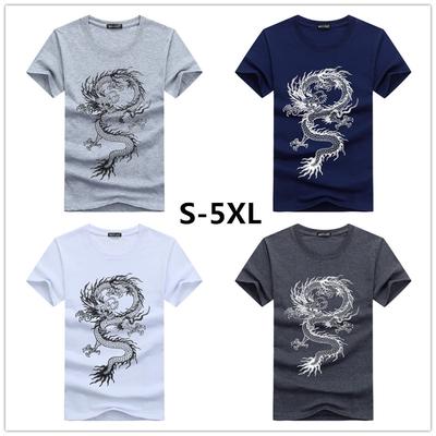 Pánské tričko z bavlny s krátkým rukávem s potištěným drakem Muž velké streetwear tričko volné ležérní triko
