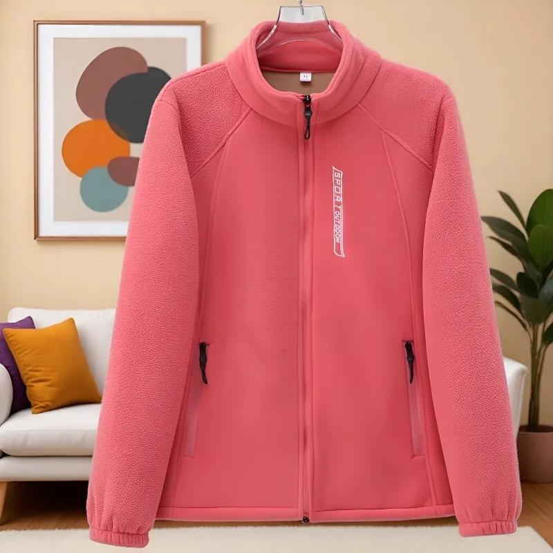 Herbst- und Winter-Polarfleecejacke Damen Dick Lässig Locker Pullover Stehkragen Kurz Fleece Warmes Oberteil