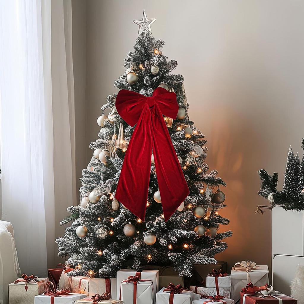 Large Christmas Bow Christmas Tree Topper Ornament Wreath Multi Functional Decorative for Door Indoor Outdoor New Year Porch